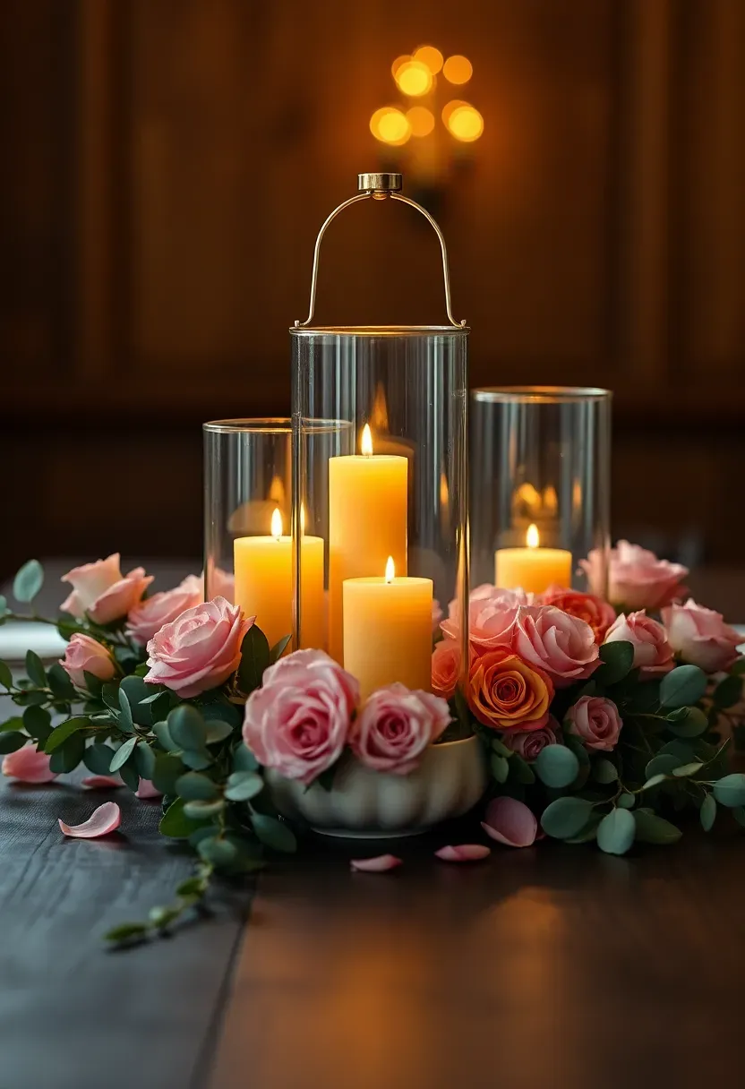 lantern and bloom centerpiece bar with candlelight and flowers