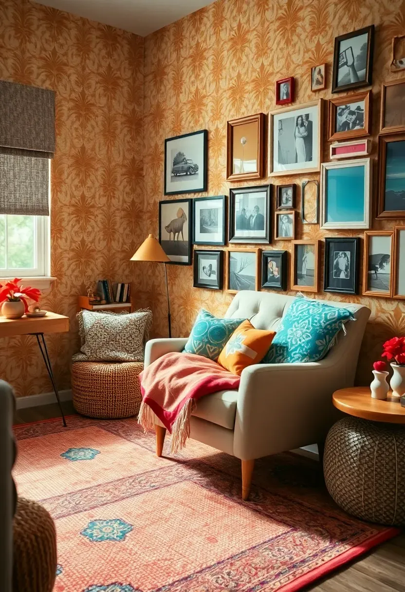 maximalist nursery with bold mixed patterns colorful textiles and eclectic wall decor