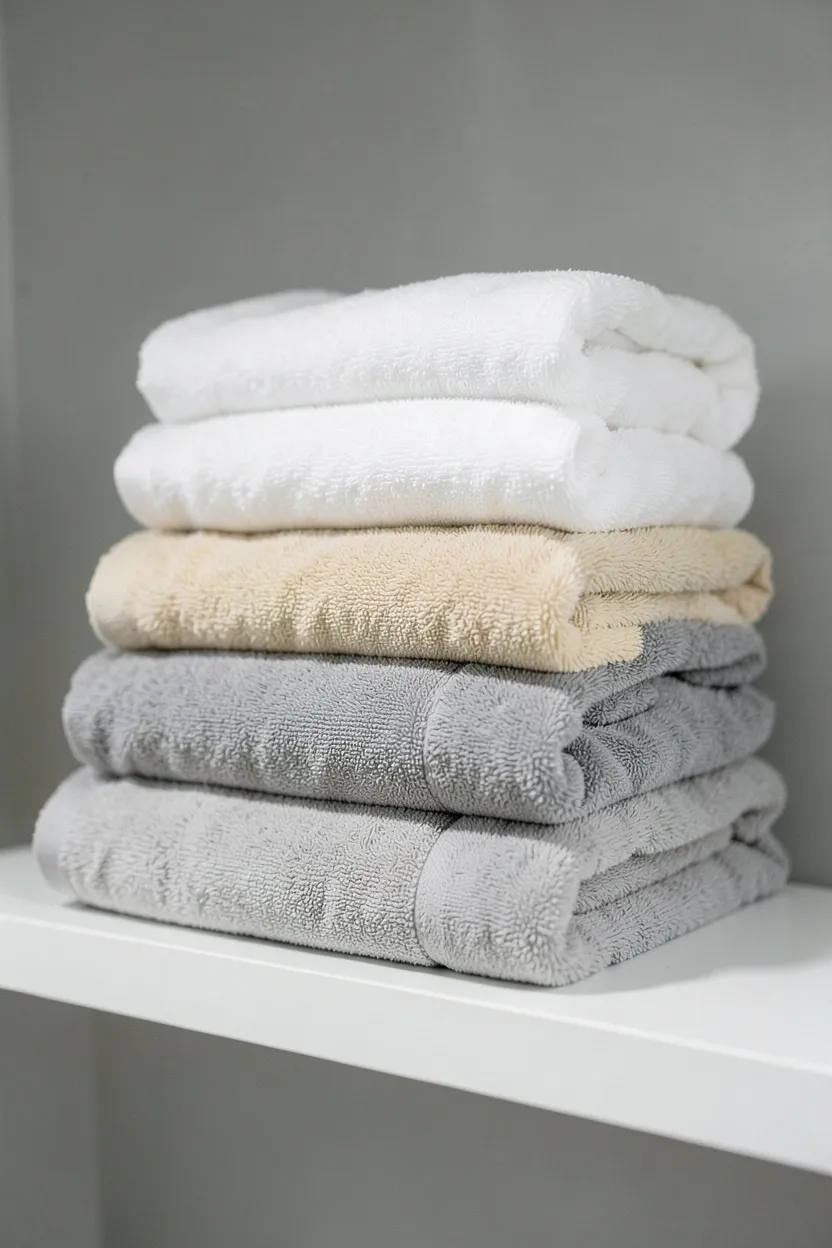 Blue ceramic soap dispenser, toothbrush holder, and wastebasket set on a white bathroom vanity — cohesive budget blue accessories