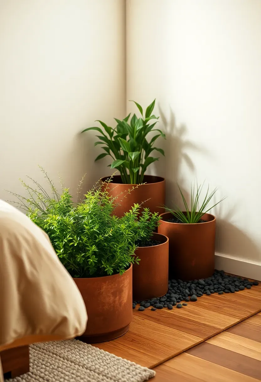 Corten planters with soft greenery
