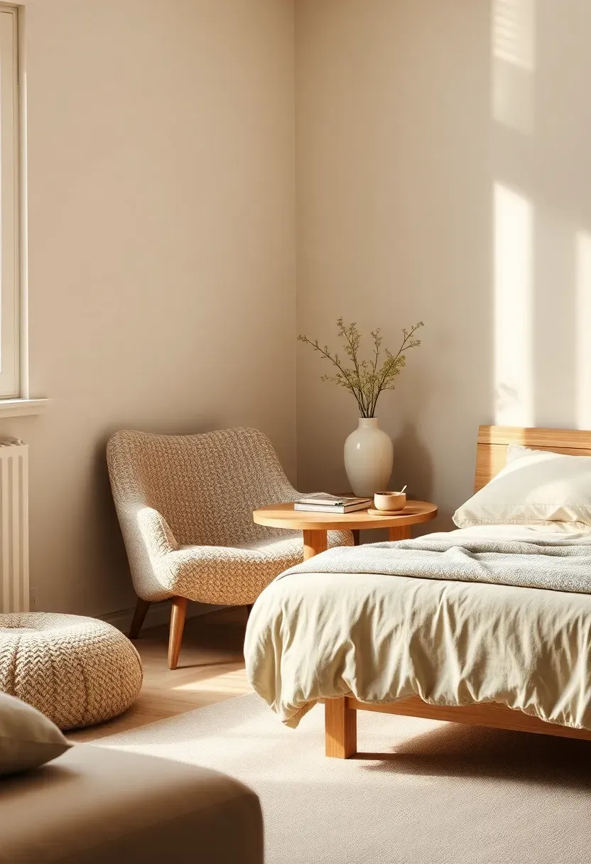 Boucle reading corner with curved textures
