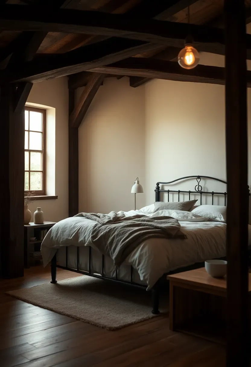 Blackened wood beams and candlelit glow