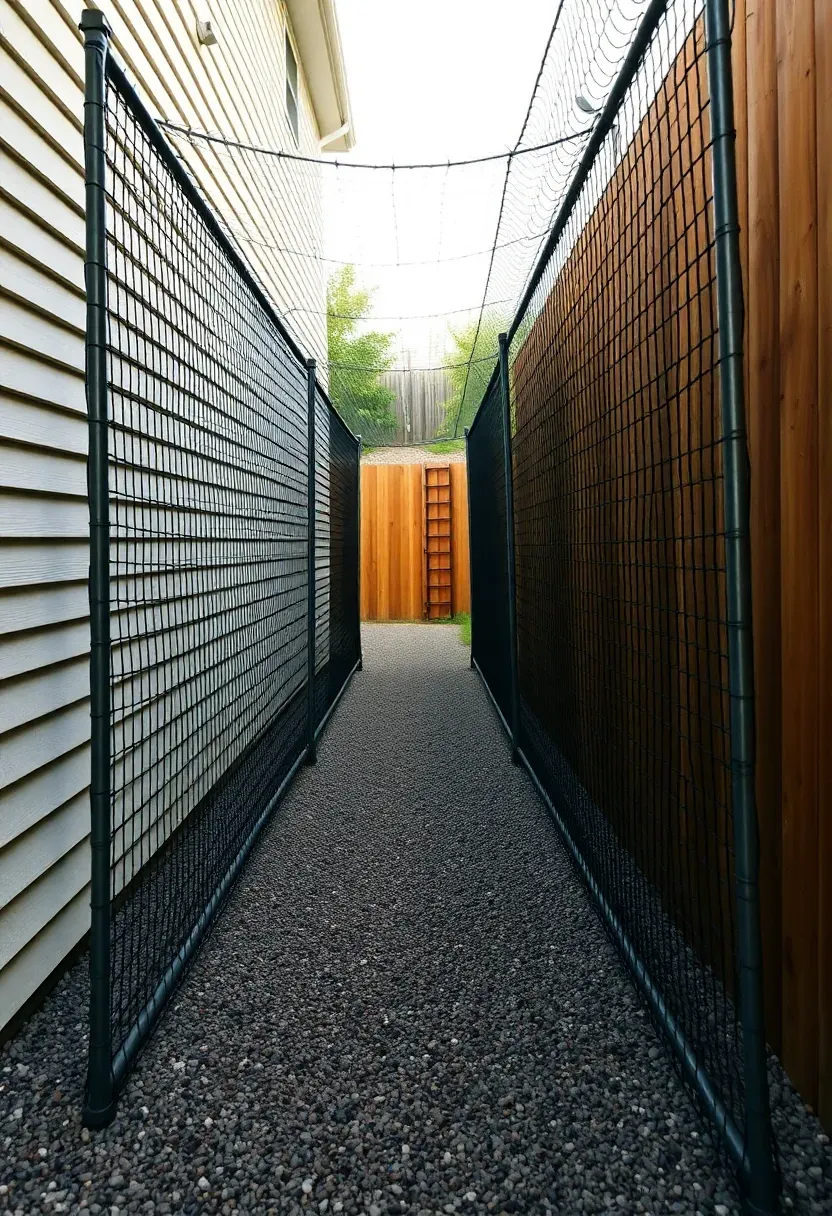 narrow long side yard batting cage between house and fence