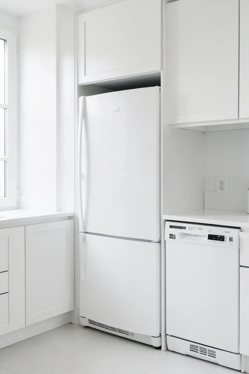 Seamless integrated kitchen appliances with panel-matching cabinetry and hidden push-to-open handles for a clean organic modern look