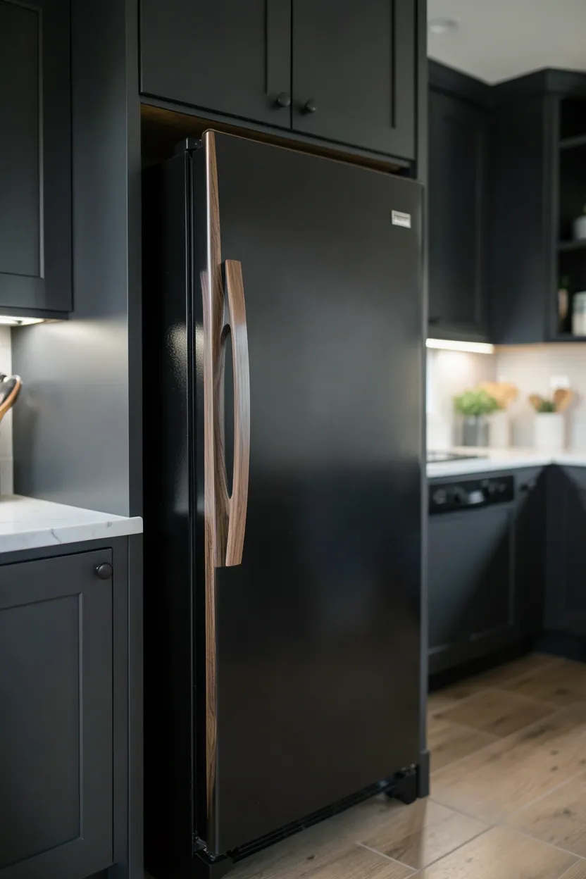 Matte Black Appliances With Warm Wood Accents