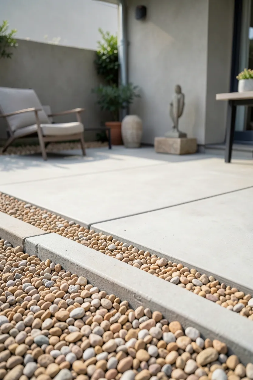 Concrete Patio with Pea Gravel Border