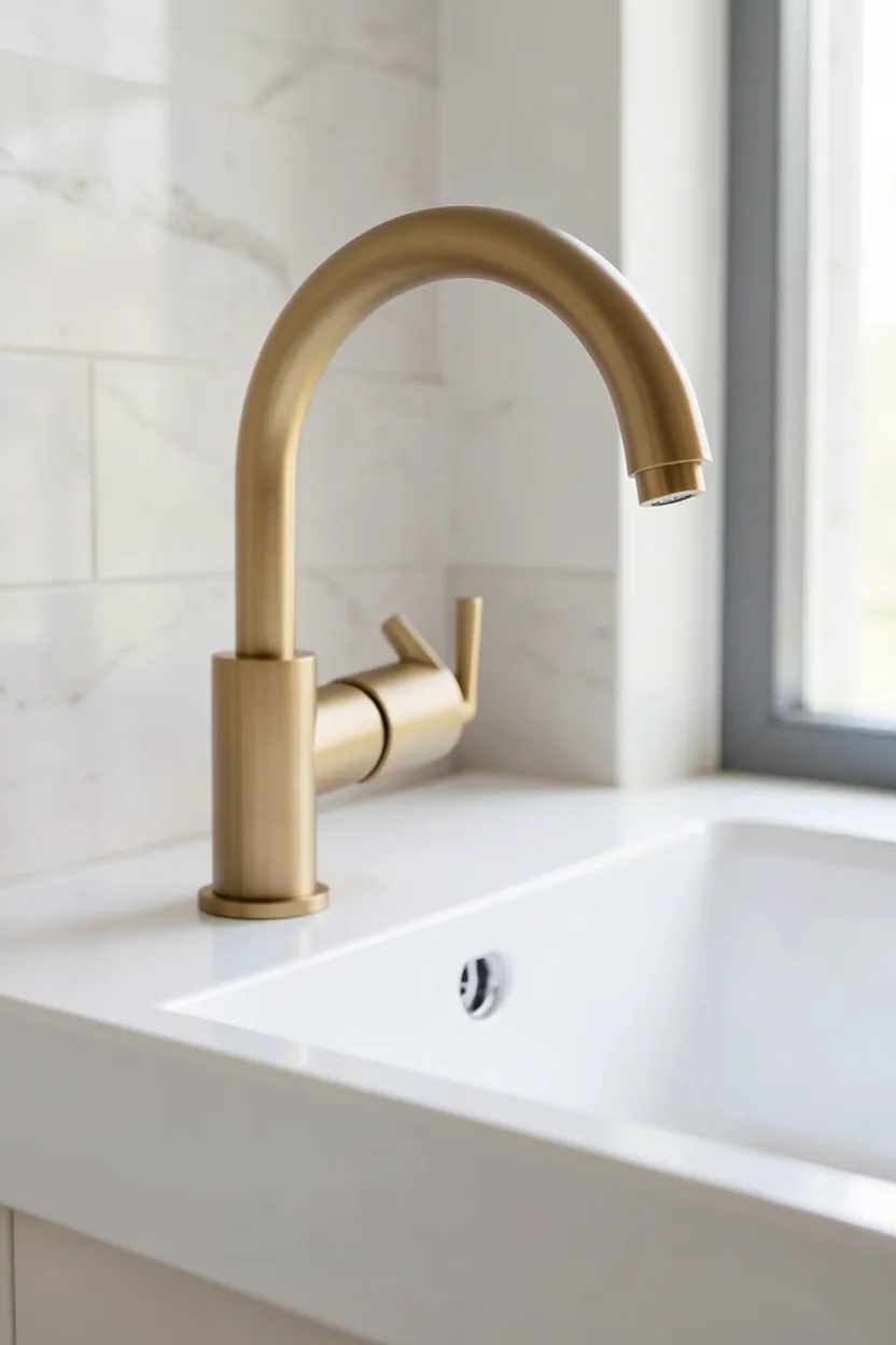 Minimalist Brushed Metal Faucet in Scandinavian Kitchen