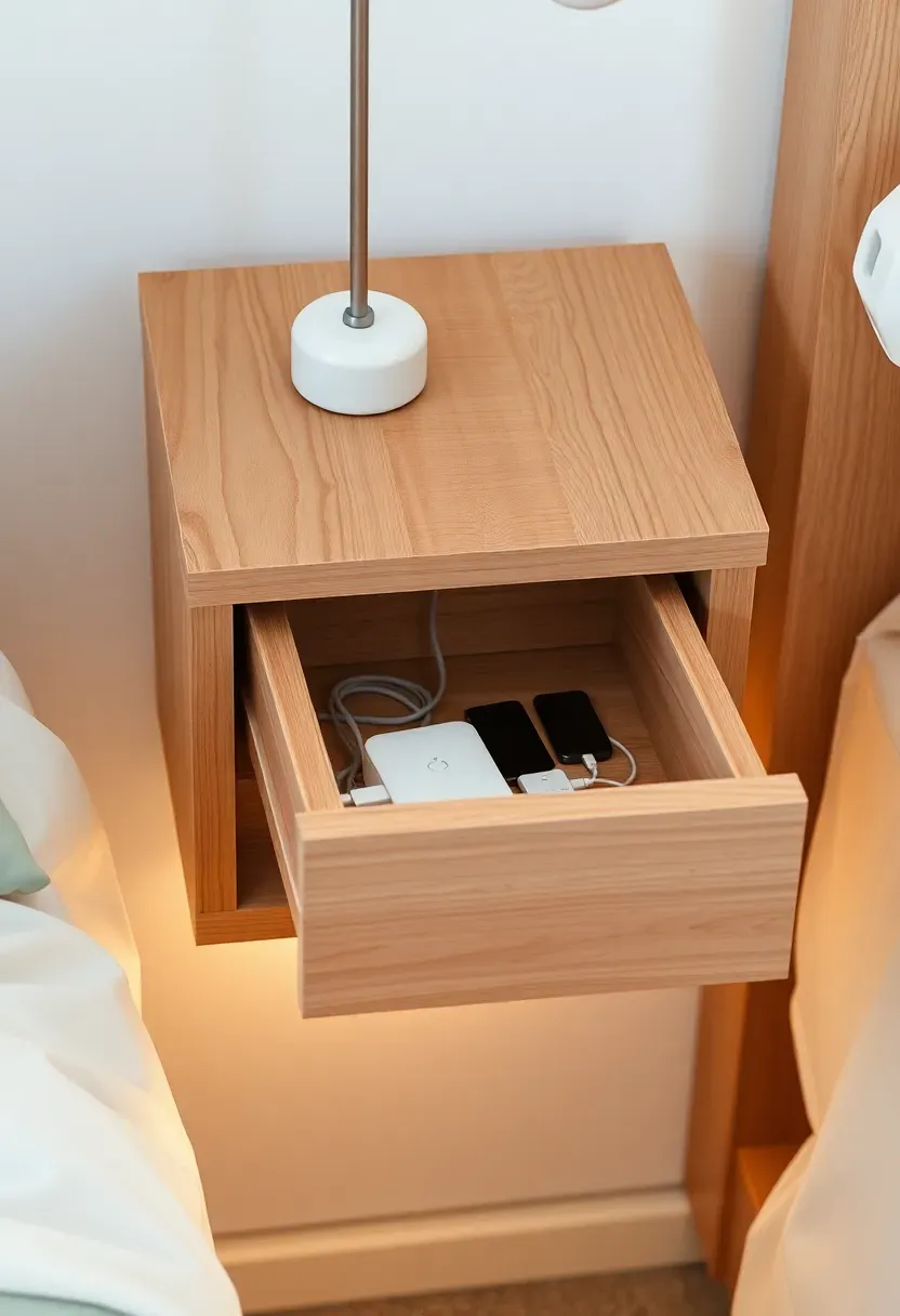 Hidden charging drawer in nightstand
