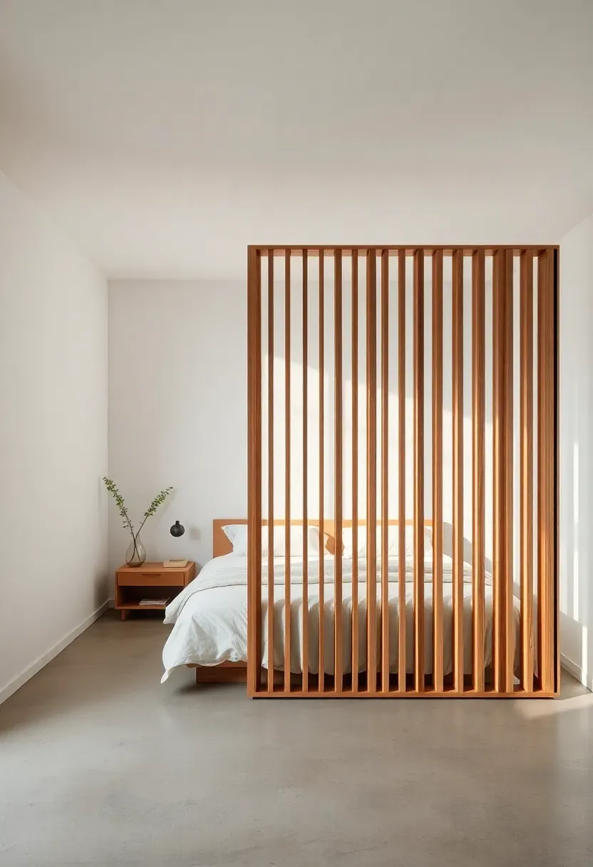 Partition Wall Divider with Oak Slat Screen
