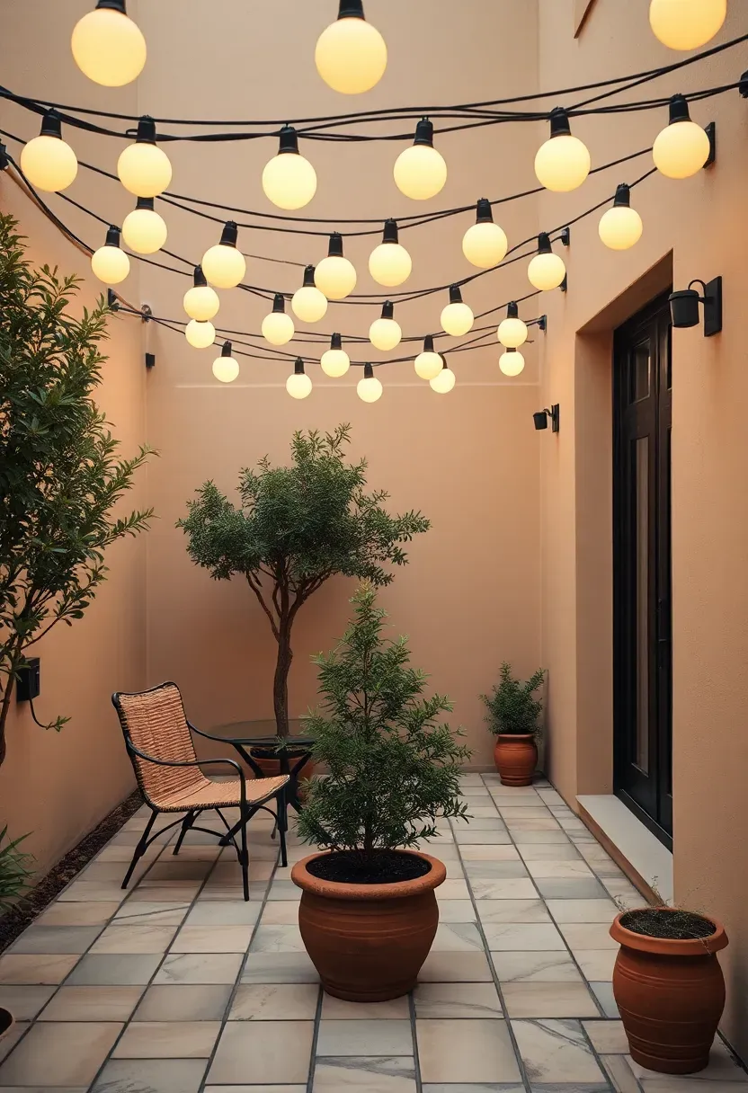 Courtyard canopy of globe lights