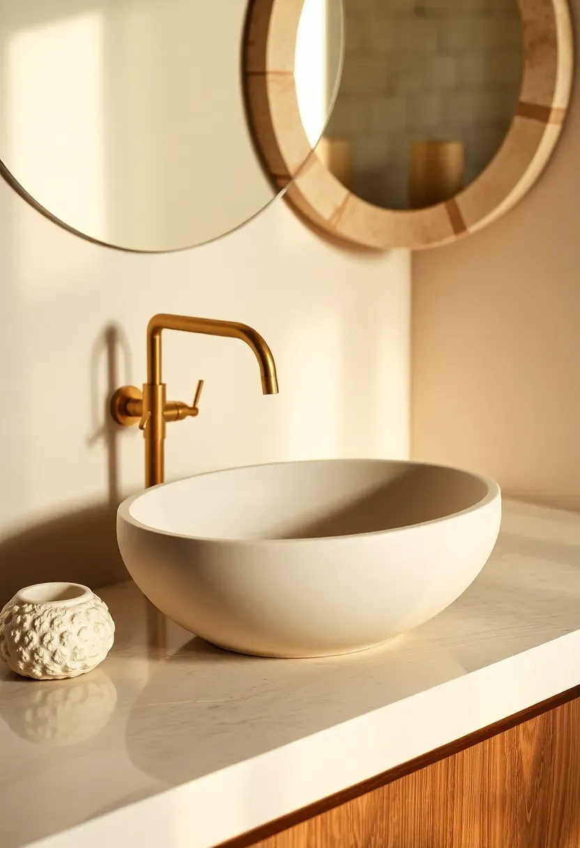 organic curved bathroom fixtures with round basin and curved faucet