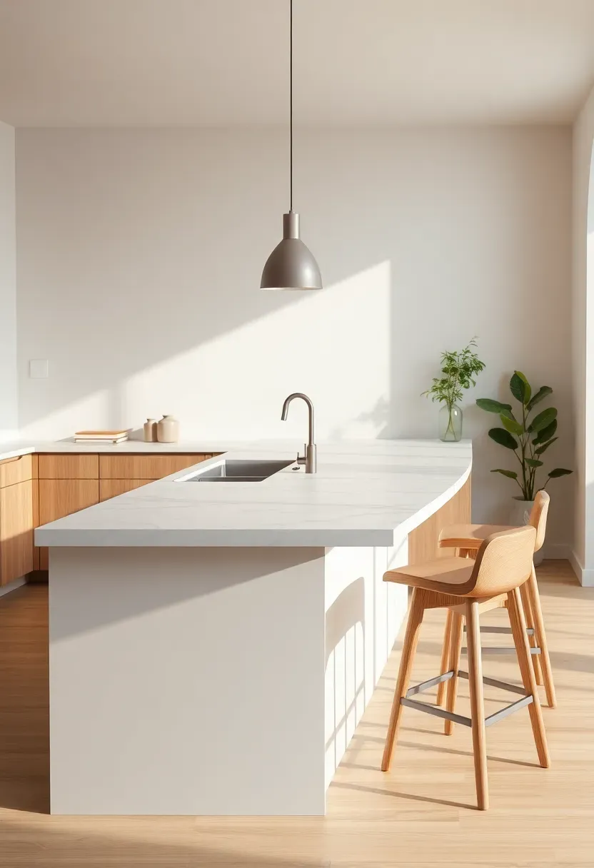 Waterfall quartz island with soft radius