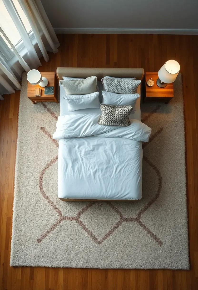 Soft area rug extending under the bed