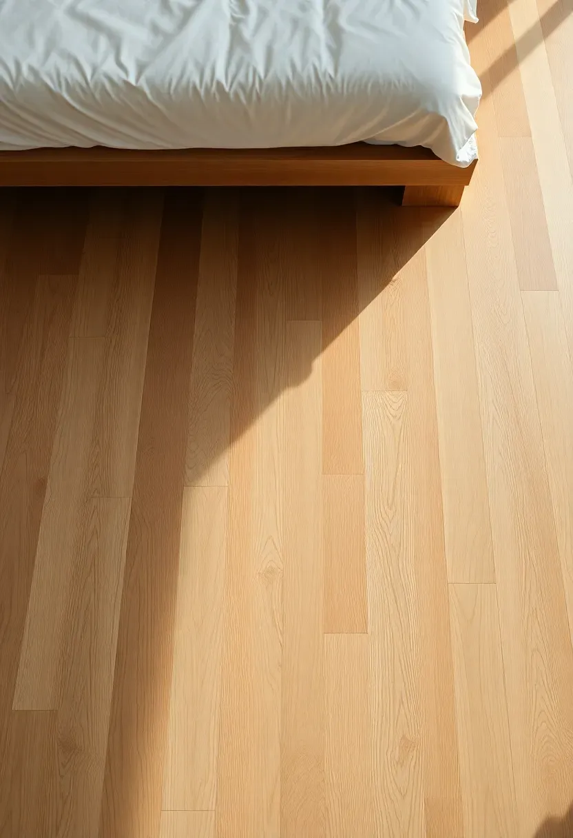 Light oak hardwood flooring throughout bedroom