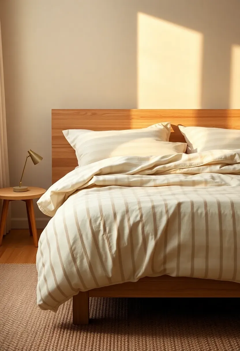 Warm neutral striped bedding