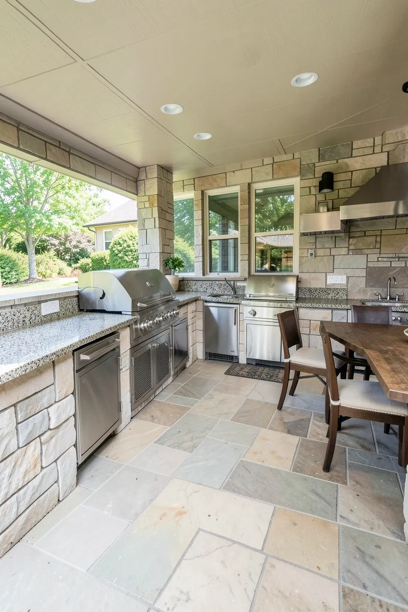 Stone Patio with Outdoor Kitchen