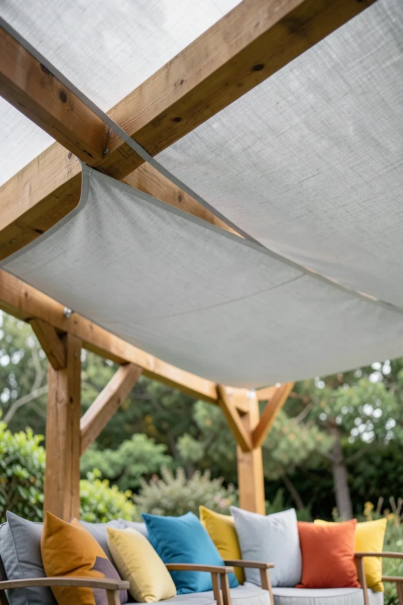 Fabric Canopy with Wooden Beams