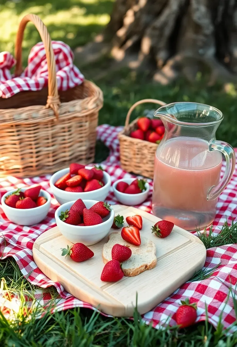 strawberry shortcake picnic baby shower outdoors with red gingham and berry decorations