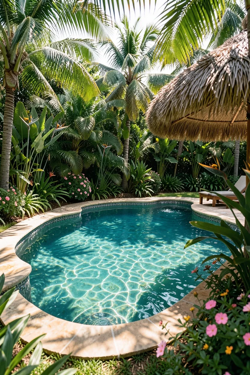 Tropical Lush Pool with Palm Accents