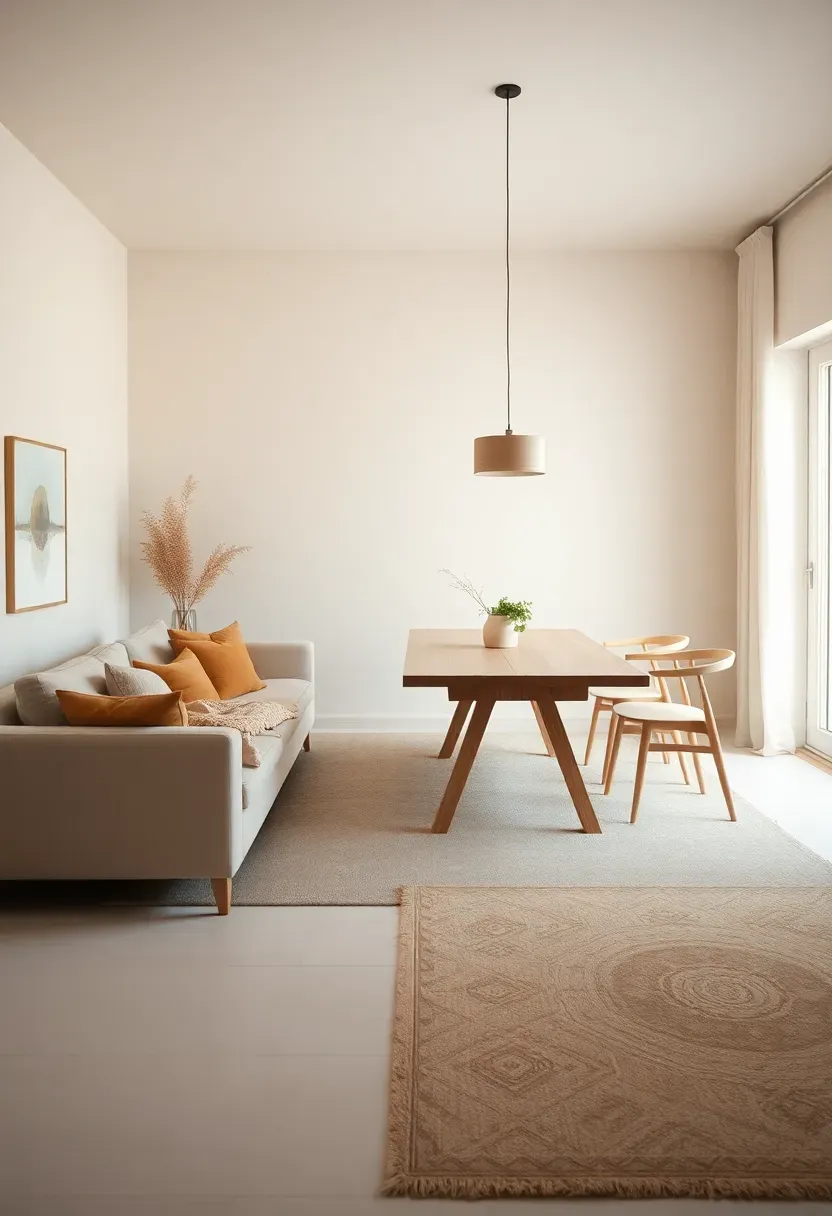 Living-dining combo zoned by rugs