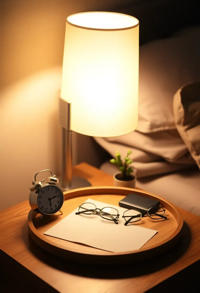 Light raw-edge wood round tray with a folded linen cloth, single handleless ceramic cup, and a small moss ball in a japandi-inspired living room