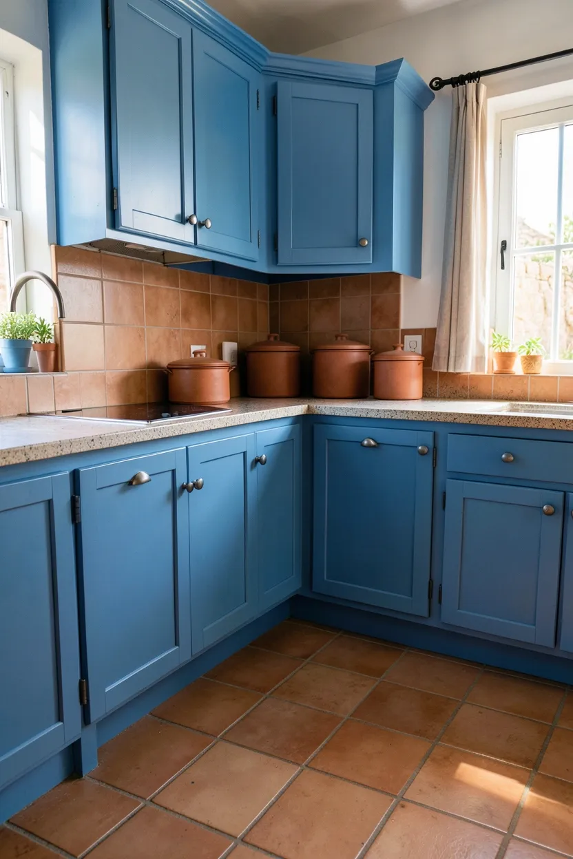 Mediterranean Blue Kitchen with Terracotta Accents