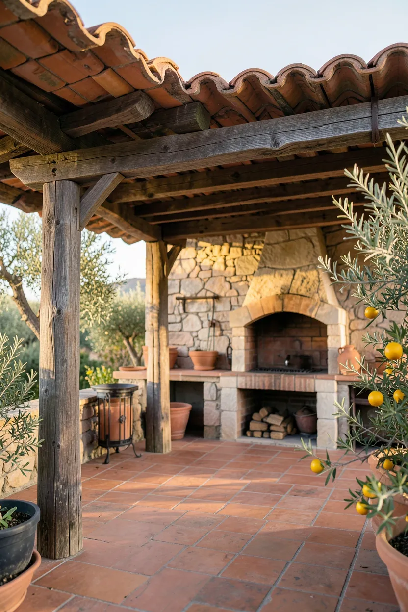 Mediterranean Style Pergola with Terracotta Tiles