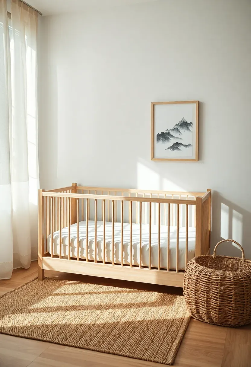 japandi boy nursery with low platform crib tatami mat light wood furniture and minimal decor