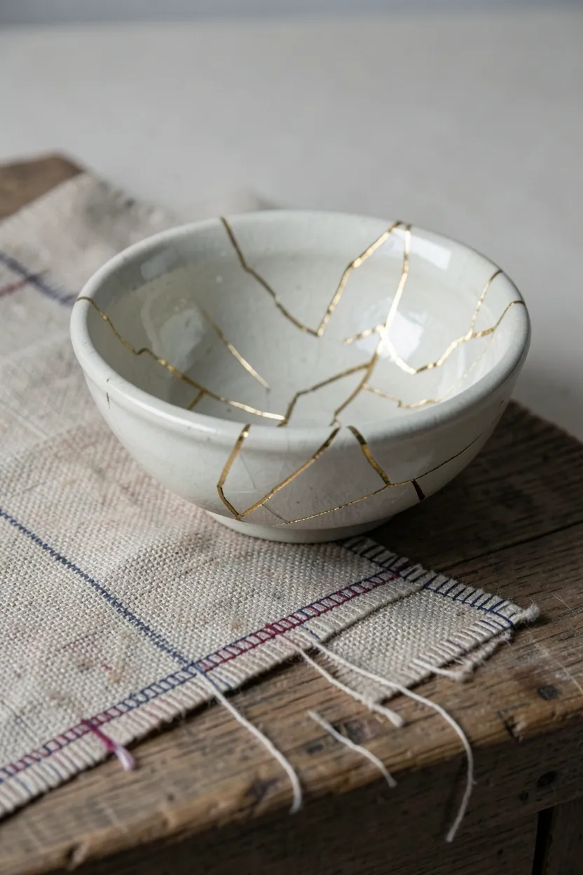 Handmade artisan pottery with visible throwing marks and irregular glaze displayed on natural wood shelf in wabi-sabi home