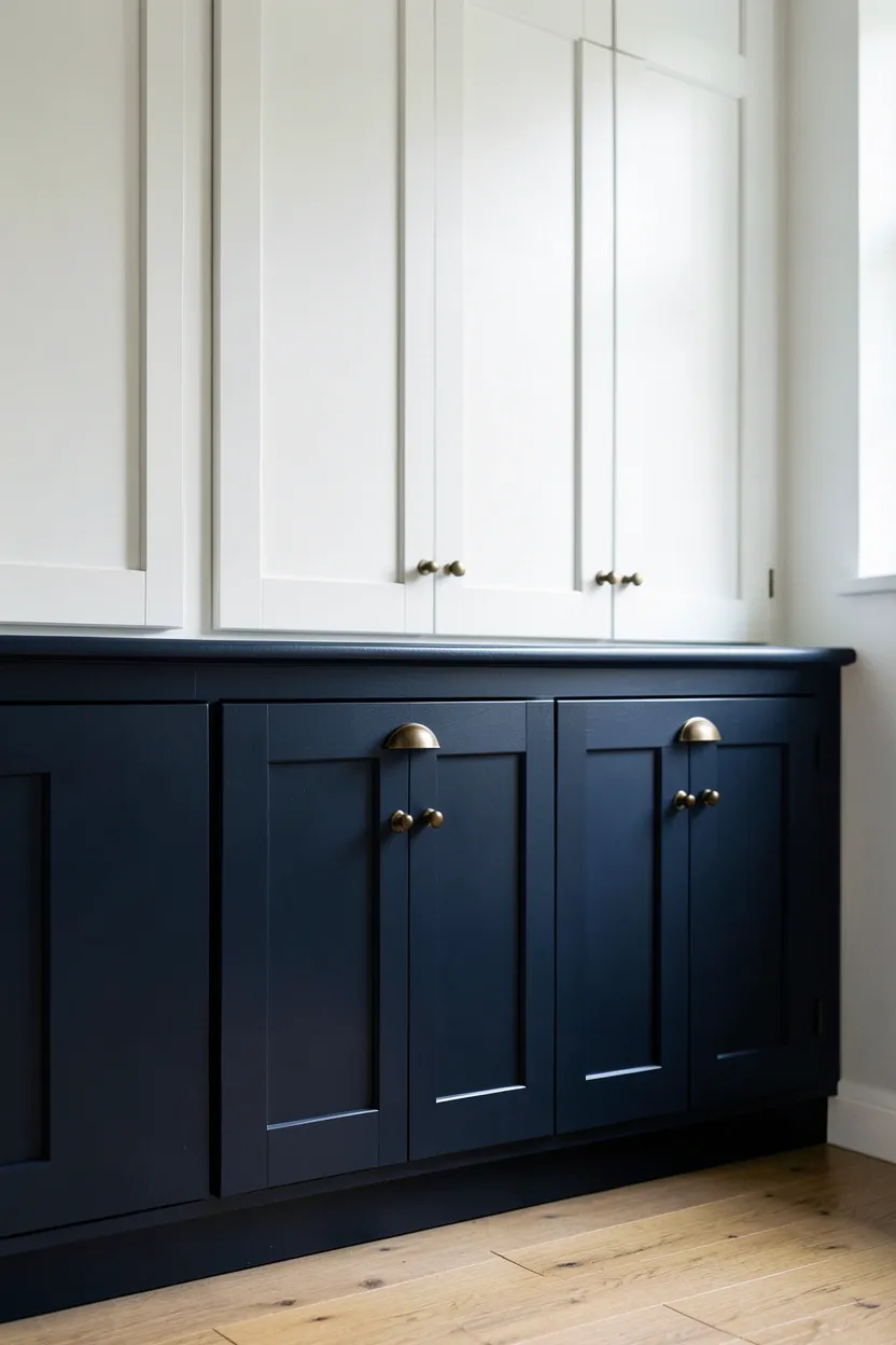 Dark Blue Lower Cabinets with Light Upper Cabinets