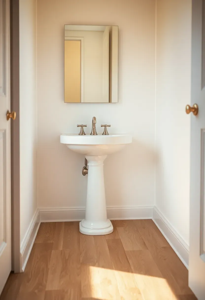 Luxury vinyl plank flooring in light oak finish in a rental bathroom with vanity and shower