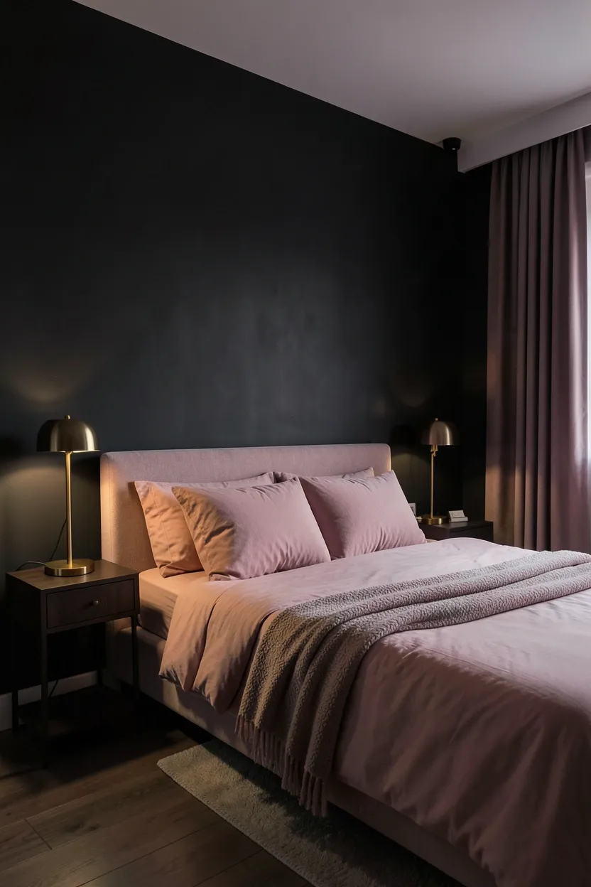 Pink and Charcoal Moody Bedroom