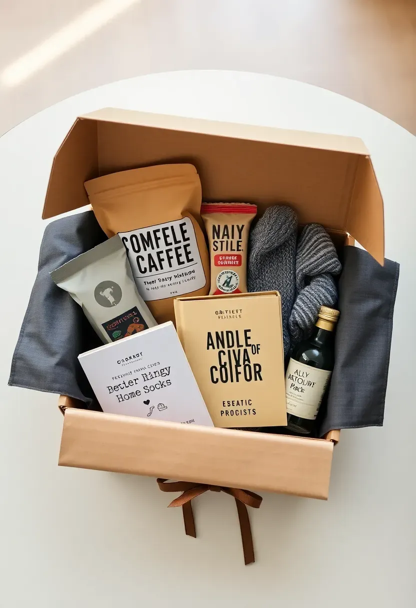 new dad survival kit gift box with coffee snacks socks and a funny parenting book