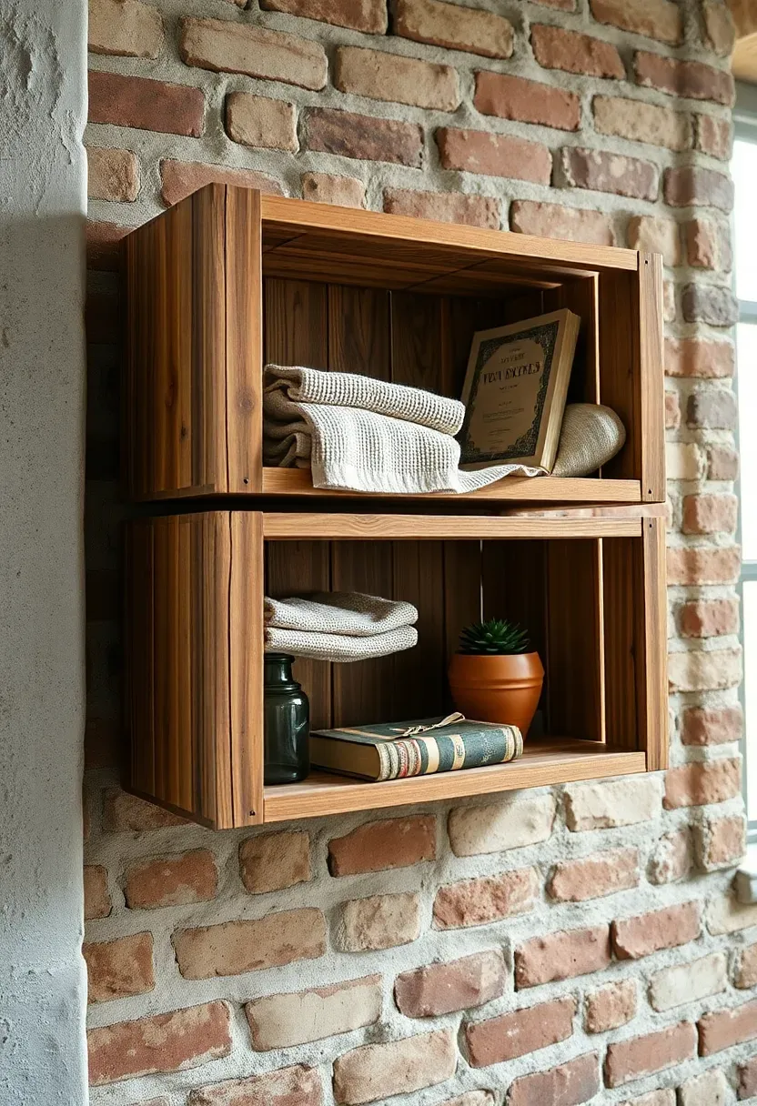 weathered wooden crates mounted as rustic antique wall shelves