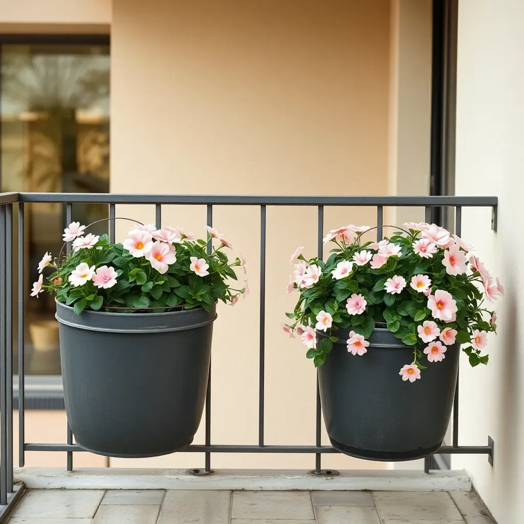 Seasonal color swap in railing baskets