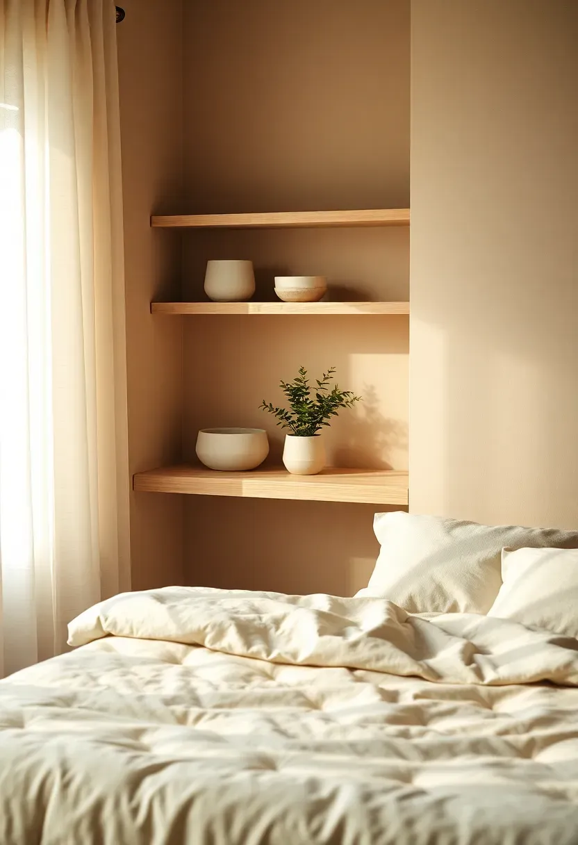 Open shelving for ceramics and plants with negative space