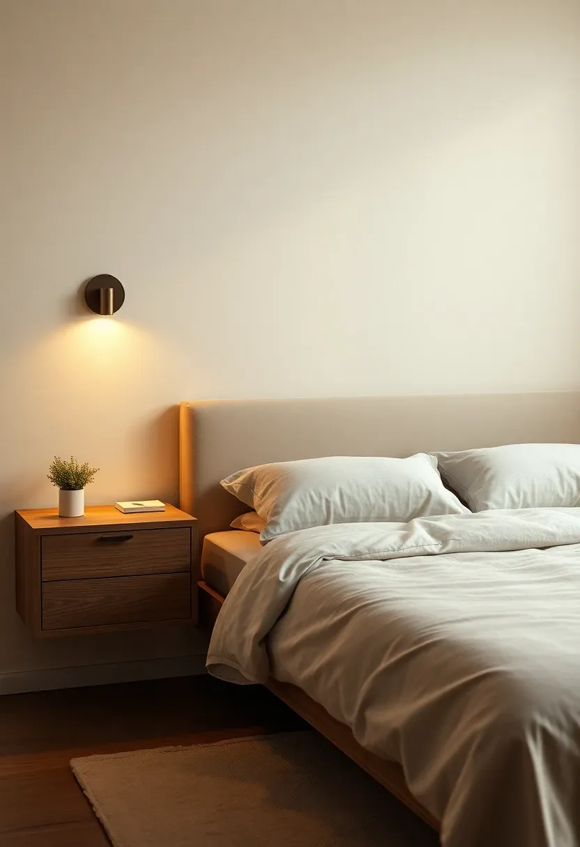 Floating nightstands with hidden cable glow