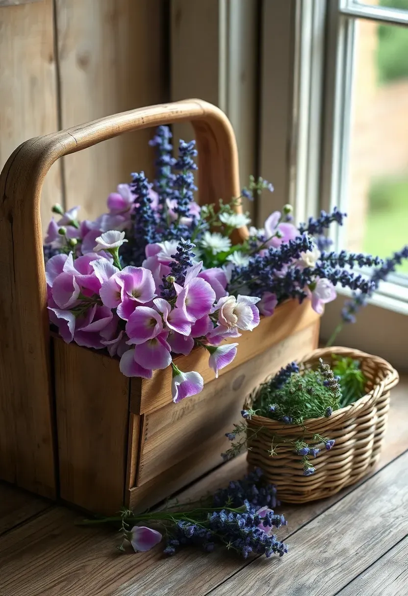 garden trug and basket bloom bar with cottage style flowers