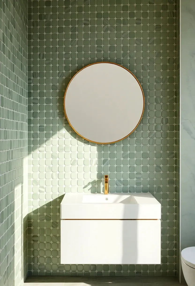 Handmade zellige tiles in soft green covering a bathroom wall with varied tonal depth