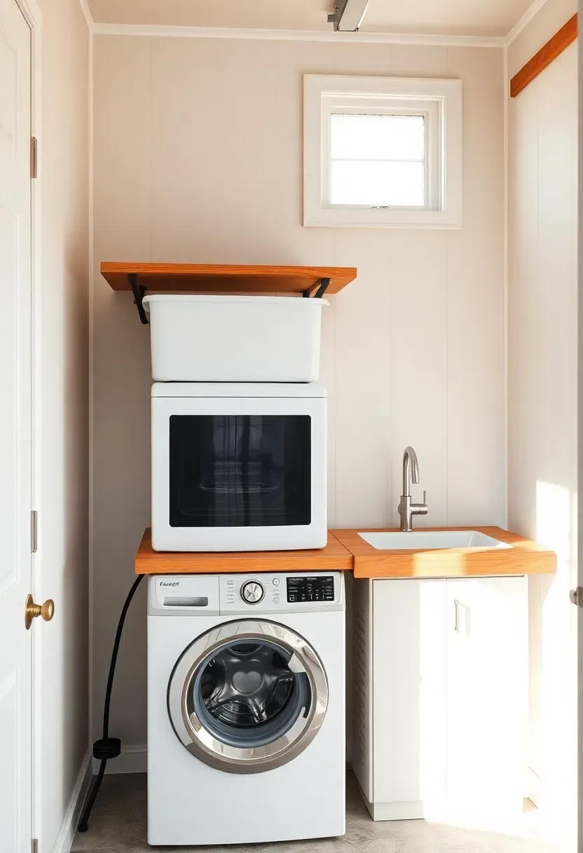Attached garage with integrated laundry room section featuring front-load washer and dryer, utility sink, and folding counter