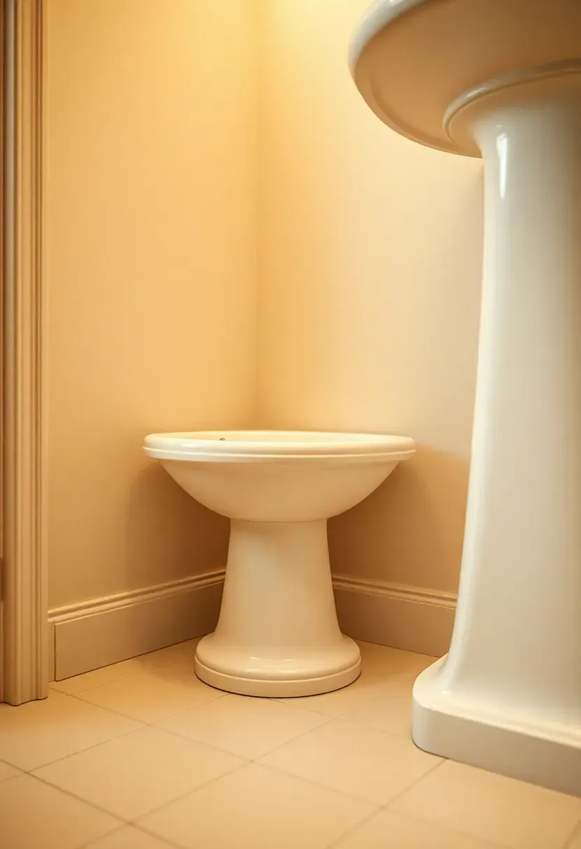 Concave cove base tile in a cream color creating a curved transition between the bathroom floor and wall