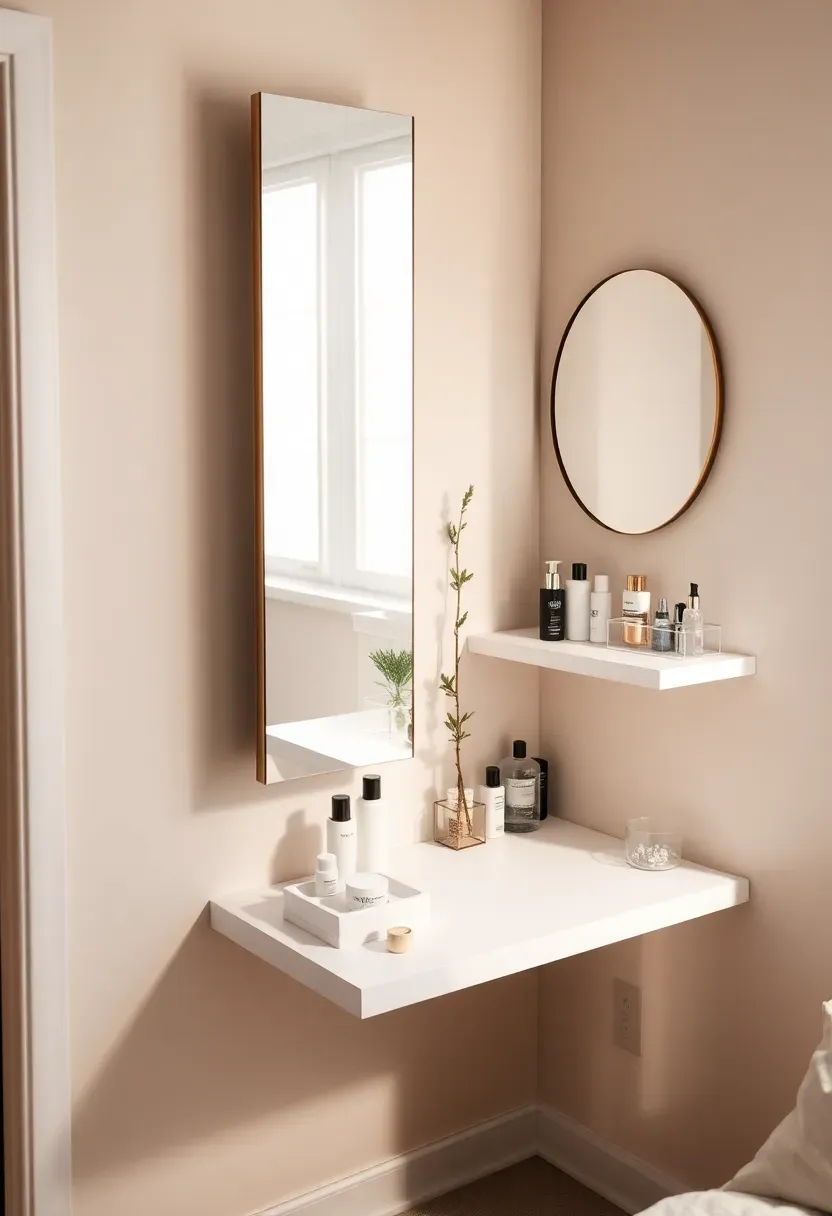clever L-shaped corner vanity setup maximizing awkward corner space with dual mirrors