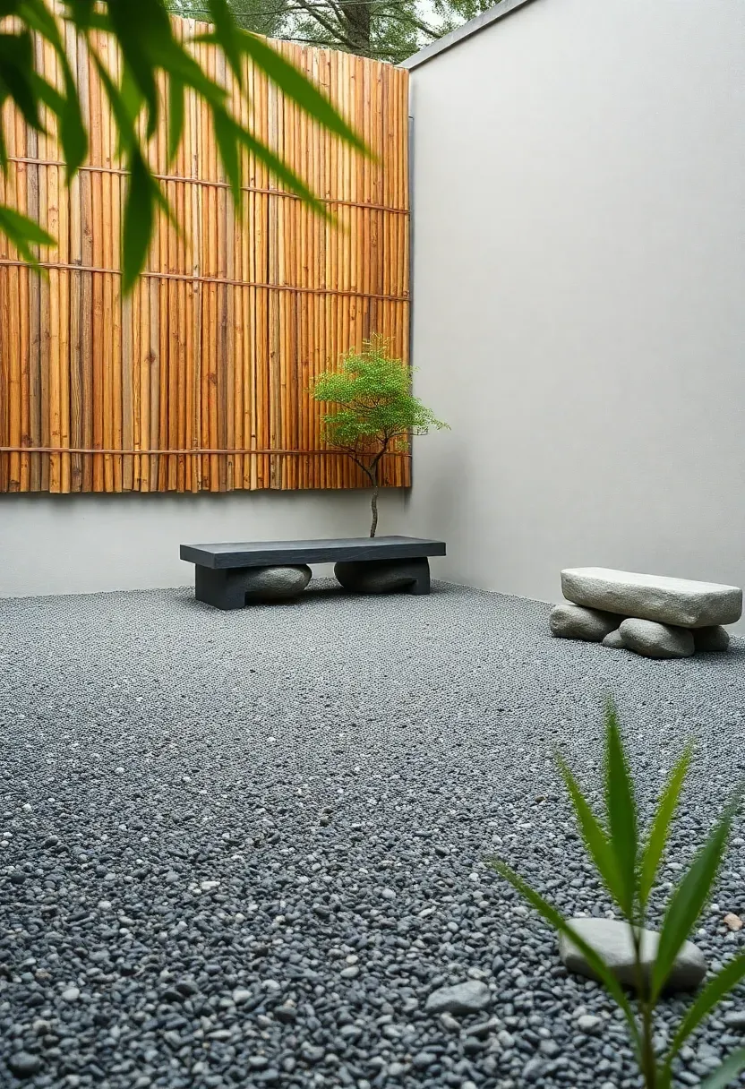 Zen-inspired gravel patio with bamboo screen