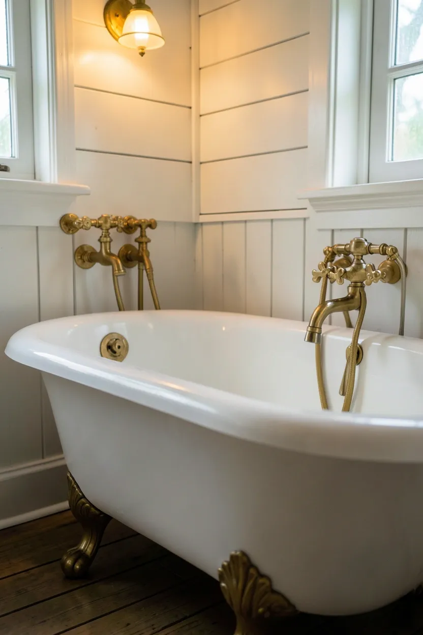 Vintage Clawfoot Tub with Brass Fixtures