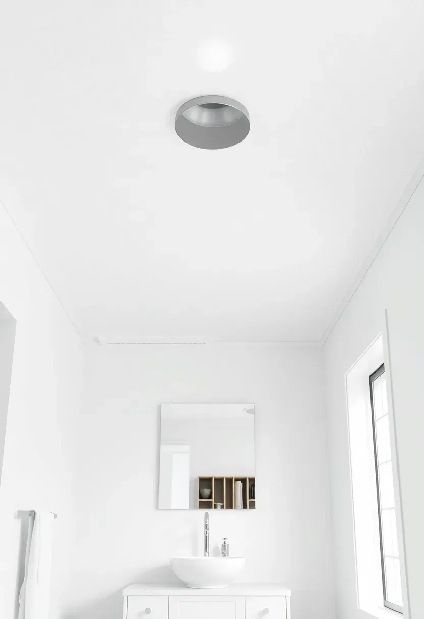 Clean white PVC ceiling panels with subtle wood grain texture in a bright modern bathroom