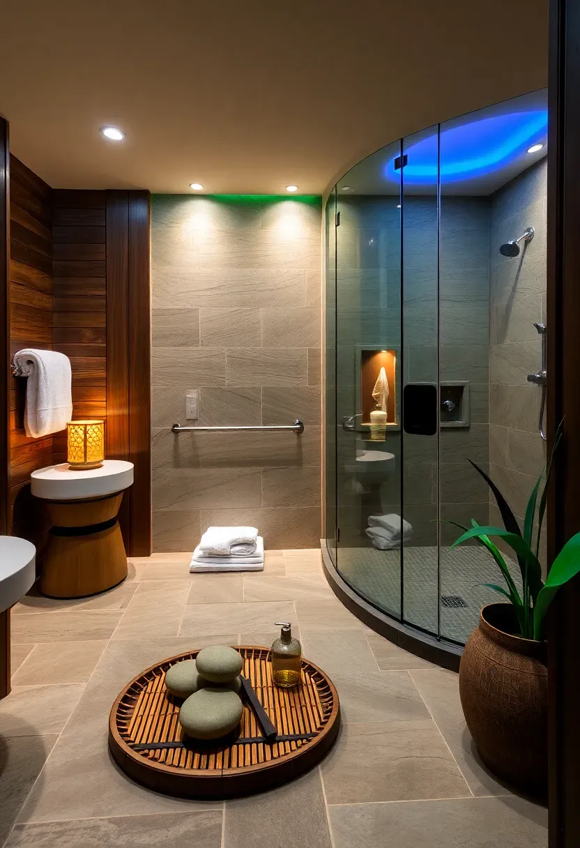 Apartment bathroom styled as a spa retreat with a bamboo tray essential oil diffuser and soft white towels