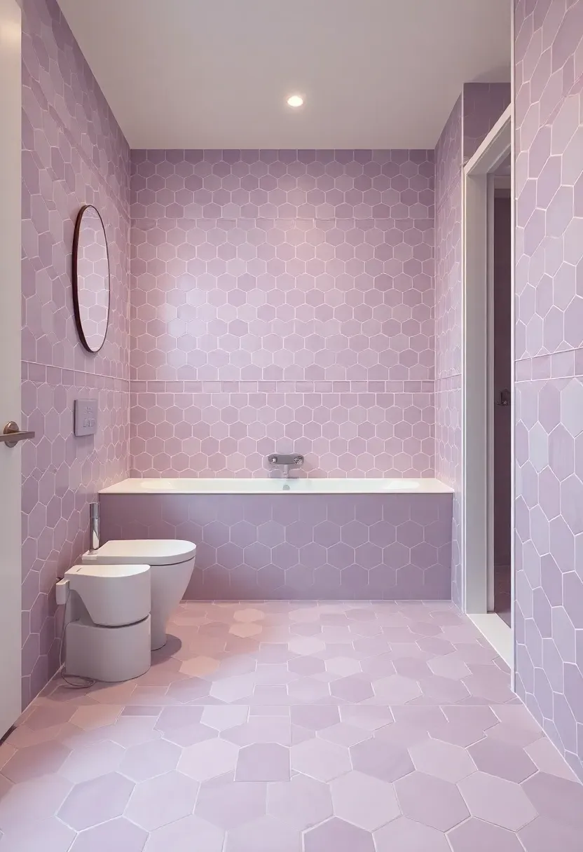 Lilac Bathroom Tiles with Grout Contrast