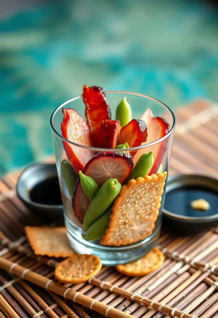 Asian-inspired ginger pork charcuterie cup with pickled vegetables and sesame