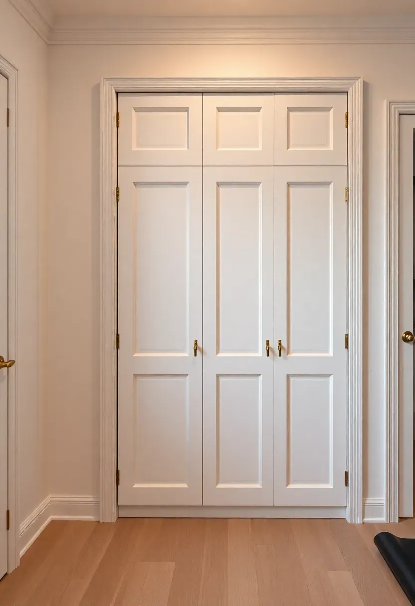 Murphy-style fold-out gym wall cabinet open to reveal pull-up bar, dip station, and resistance band anchors in a small multipurpose room