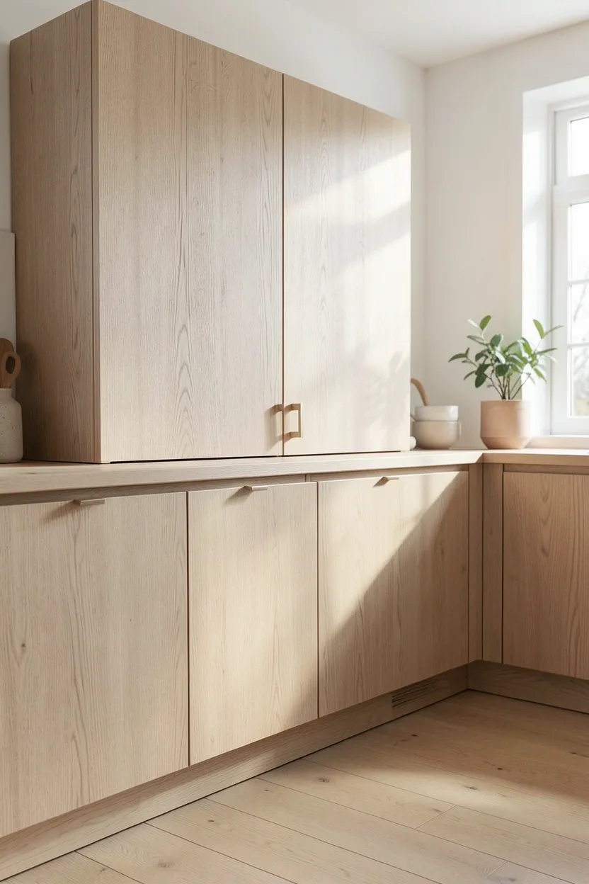 Light Wood Scandinavian Cabinets with Integrated Handles
